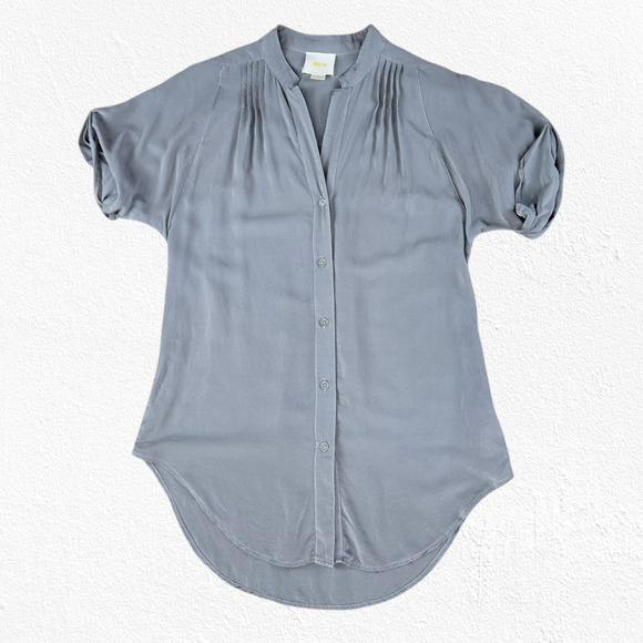 Maeve Anthropologie Gray Juni 100% Silk Button Front Tunic Top Blouse Size XS - Picture 1 of 8